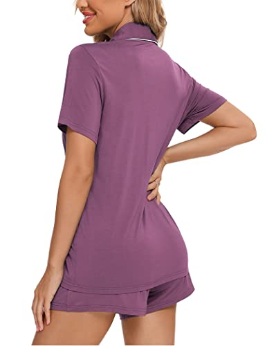 Image of Pjmlifecoco Women's Modal Pajama Set Short Sleeve Button Down Two Piece Soft Sleepwear with Shorts Loungewear S-XXL