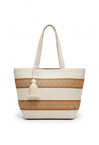 Image of Babbotty Jute Stylish Tote Bags for Women Big Size with Zip Multiple Compartments Inner Pocket Ladies Purse Handbags Girls Shoulder Hobo Bag for Office College Daily Use & Travel