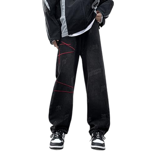 XYGJZ Men's Casual Baggy Loose Fit Jeans Straight Leg Denim Pants Hip Pop Streetwear