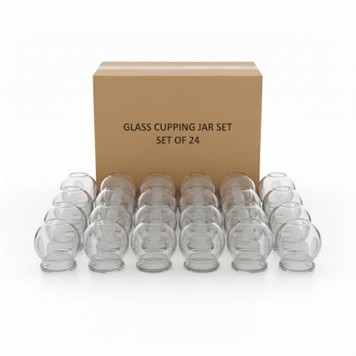 Royal Massage Fire Glass Cupping Therapy Set – Traditional Chinese Therapy Massage & Acupuncture Vacuum Pressure Cups – Cupping Set Glass Jars (2 - Set of 24)