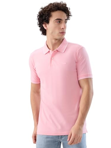 Image of Park Avenue Men Slim Fit Solid Pattern Cotton Polyester Blend Half Sleeve Polo Neck Casual T-Shirt