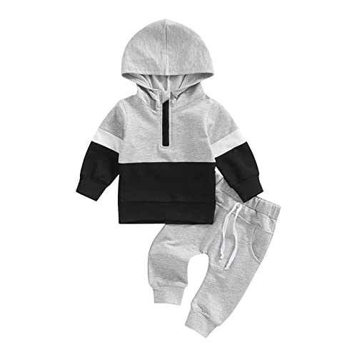 Image of Noubeau Toddler Baby Girl Boy Clothes Long Sleeve Hoodie Zip Sweatshirts Pullover Tops+Casual Pants Set Fall Winter Outfit