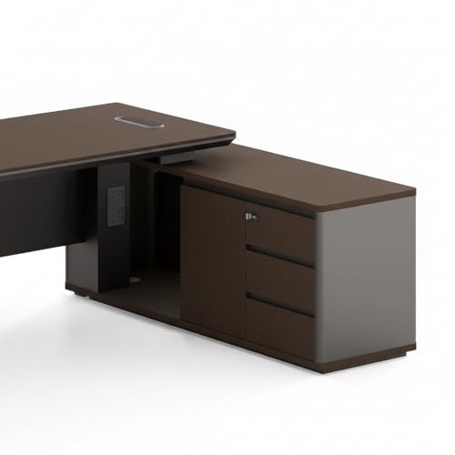 Image of Premium Modern Director Office Table with Dark Wood Finish & Fluted Front Panel, Executive Desk for Corporate Office (LDL-756 MDFL L6W3)