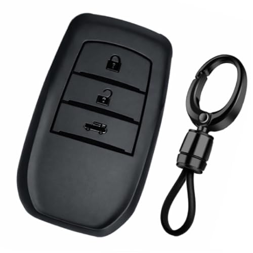 Image of JVCV Soft TPU Key Cover Compatible with Toyota Fortuner Camry Hilux Innova Crysta Fortuner Legender Innova HyCross Land Cruiser 3 Button Smart Key (3B Matte Black Style A)