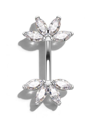 COCHARM Lotus Rook Piercing Jewelry, 16G 6MM Rook Earrings, Stainless Steel Eyebrow Piercing Jewelry,Clear CZ Lobe Earrings