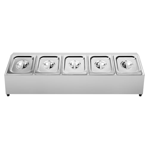 TESUGN Pizza Zutatenbehälter 5 Stück 1.5L Edelstahl Behälter mit Deckel Professionelle Pizza Belegstation Beilagenbehälter für Lebensmitteln und Gewürzen zu Platzieren