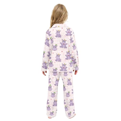 Image of Satin Pajama Sets Short Sleeve Horses Running on Colorful Button Down Silky Nightwear 2 Piece PJS 5-14Y