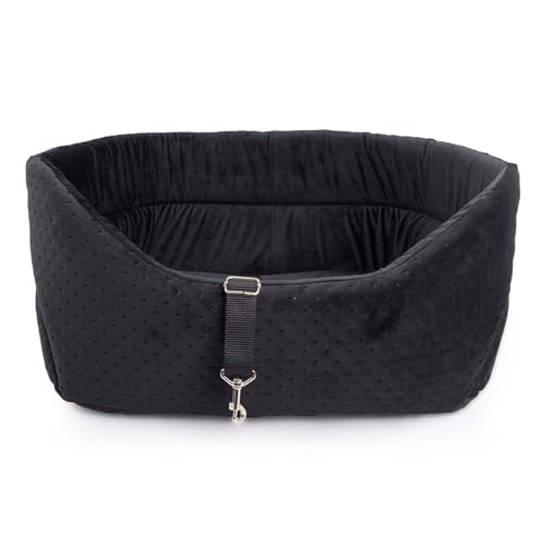 BOUTIQUE ZOO Hunde Autositz Universal Waschbar Abriebfest, Autositz Hund für Vordersitz, Beifahrersitz, Rückbank, Hundebett Hundetasche, L: 56 cm x 48 cm, Schwarz - Wildlederimitat - Velvet