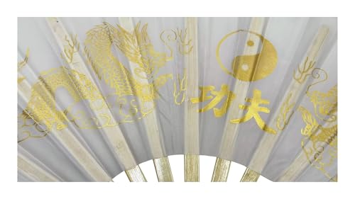 Éventail chinois de tai-chi double imprimé dragon accessoire arts martiaux 33cm - 4