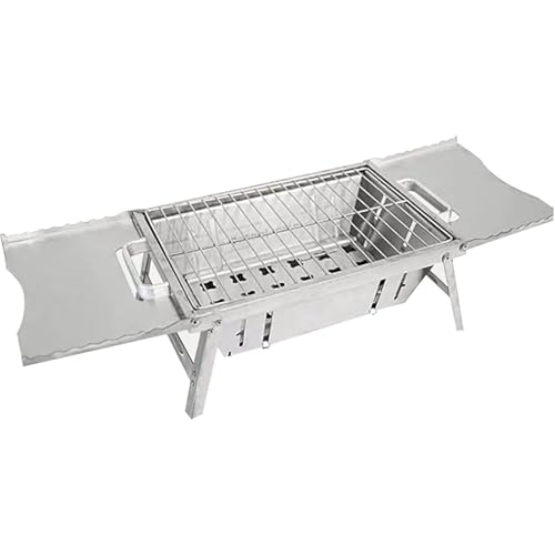 Parrilla plegable portátil para barbacoa con estantes laterales y asa de transporte para cocinar al aire libre, camping, senderismo, portón trasero y uso en el patio trasero