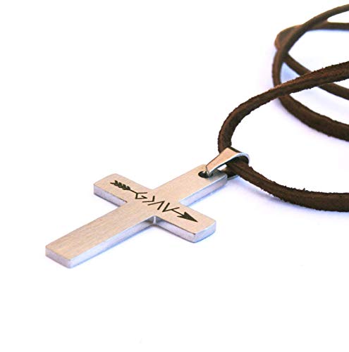 Cross necklace for man easter gift, leather cord stainless steel,…