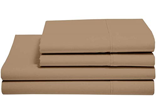 Double Size Sheet Set - Hotel Luxury Bed Sheets with Pillowcase, 4 Piece Set - 100% Cotton 400 TC (Includes 1 bedsheet, 1 Fitted Sheet with Elastic, 2 Pillow Covers) 8 Inch Drop - Taupe