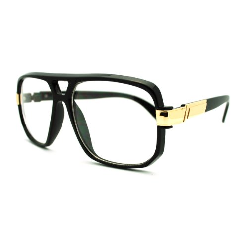 Geeky Oversized Gazelle Eye Glasses Sunglasses - Black Gold