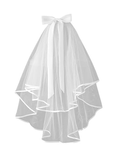 WDIRARA Womens Bow Veil Layer Bridal 80s bridal veils for Wedding Veil Tulle Veils Hair Accessories White One Size