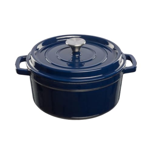 GRAND FEU Dutch Oven Cast Iron Cooking Pot With Lid I Blue / 4.7 L / 26 cm I Casserole Dish I Grandfeu Enamelled