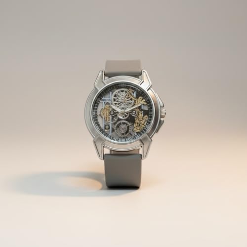 Image of Shree Ram Skeleton Watch, Ayodhya Mandir Theme, Mechanical Look Quartz, Stainless Steel Metal Bracelet, Round Dial with Deity Engraving for Man and Boyes