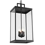 Outdoor Pendant Light, 25'' Large Hanging Lights Lantern Light, Modern Outside Chandelier with Clear Glass, Exterior Gazebo Light for Patio, Porch, Yard, Garage