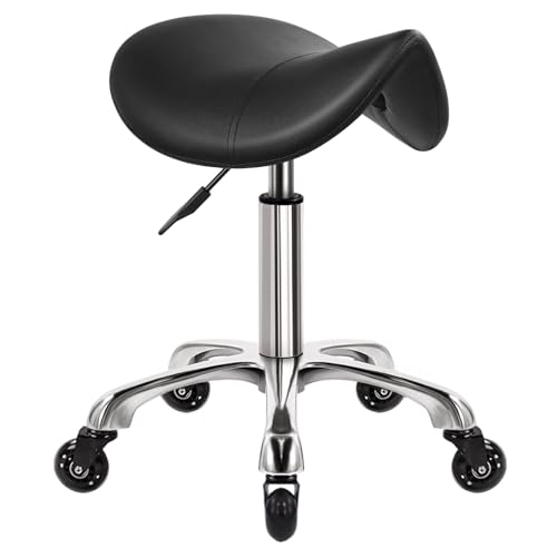 WKWKER Taburete de Alta Resistencia con Ruedas Giratorio hidráulico Ajustable Taburete Giratorio ergonómico de Cuero Grueso para Cocina, Laboratorio, Oficina, salón, Mensaje, Taburete, Color Negro