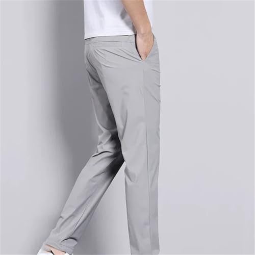 Kelsiop Men's Summer Quick Dry Ice Silk Pants Slim Straight Business Solid Color Trousers3