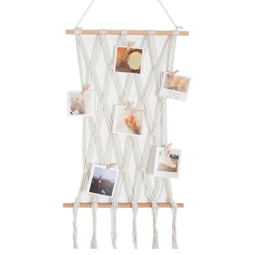Hanging Photo Display Boho Macrame Wall Decor, Room Bedroom Decor, Picture Frame Collage Board with Clips Teenage Teen Girl Gifts