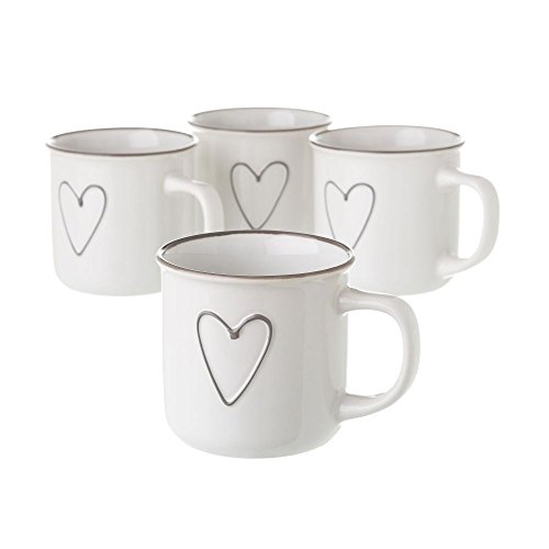 Dream Casa Pack 4 canecas pequeno almoço coração cerâmica branca