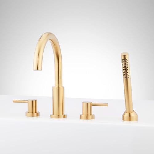 Signature Hardware 955162-LV Lexia Deck Mounted Roman Tub Filler with Hand Shower - Less Rough-In Valve - Brushed Gold