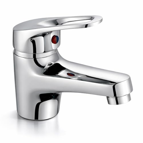 Grifo Lavabo Baño-Grifos Para Lavabos de Baño-Color Cromado Plateado-Estilo Tradicional Mini -Grifo Mezclador Monomando-Accesorios de Instalación y Latiguillos 3/8 Incluidos-Torneira Lavatorio