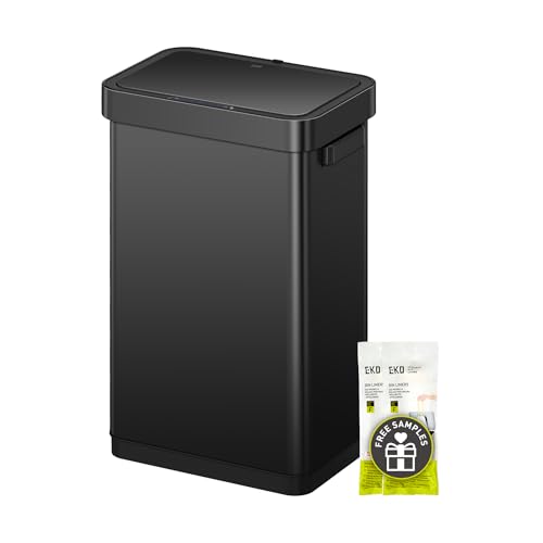 EKO Deluxe Mirage-T 50 Liter / 13.2 Gallon Touchless Rectangular Motion Sensor Trash Can, Matte Black Stainless Steel Finish