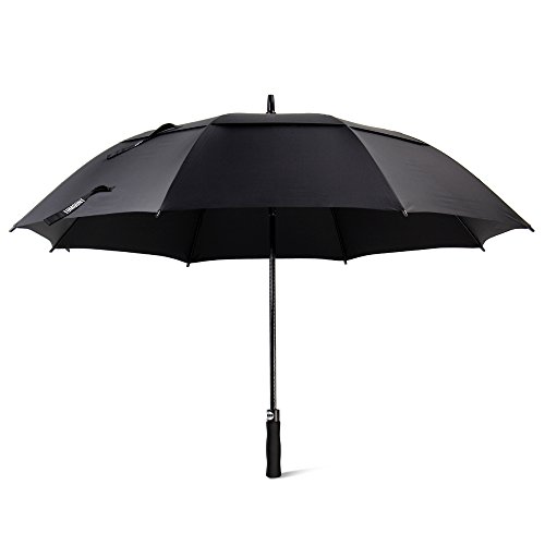 Golf Umbrella, Large Windproof Umbrella for Men, 62'' Wind Resistant Umbrella Auto Open Rain Umbrella Black Extra Large for Women, Double Canopy Oversized Stick Umbrella with Cover