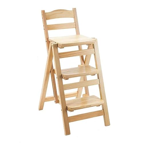 Sedia pieghevole in legno a 3 gradini, sgabello portatile leggero con ampi gradini, portata 150 kg, scaletta multifunzione per casa e ufficio, design salvaspazio, ideale per biblioteca e esposizione