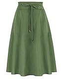 Picture of KANCY KOLE Women A-Line Skirt Long Length Elastic Waist Pleated Swing Skirt Stretchy Work Skirts for Office Army Green L