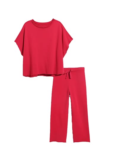 Bozanly 2 Piece Sets for Women Short Sleeve Tops and Capris Loose Matching Pajama Sets Sweatsuits