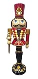 Fraser Hill Farm Resin Nutcracker Statue Holding a Staff | Lights Up with LED Lights | Toy Soldier Standing Tall at 36 Inches | Perfect Decor for Christmas in The Home | FFRS036-1NC-MLT1, Red, Black