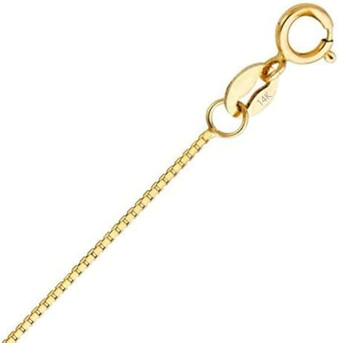 14K Yellow/White Gold Solid Box Chain Necklace Link for Women and Men Jewelry Gift, Width 0.75mm-1.35mm, Length 16-24inch