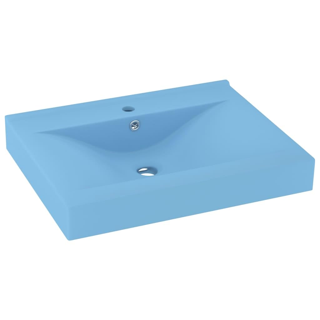 LAPOOH Lavabo de Lujo con Grifo cerámica 60x46 cm Azul Claro, Fregadero, Lavabo Baño, Lavamanos Baño, Lavatorio Casa De Banho, Mueble Lavabo sobre Encimera - 147022