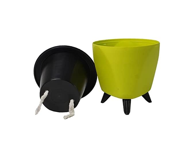 Image of Garden Art(Pack of 2 Indoor Outdoor Self Watering Planter Home Living Room Office Tabletop Decorative Plastic Flower Pot 5.1 Inch (Yellow, 2) PPLAY