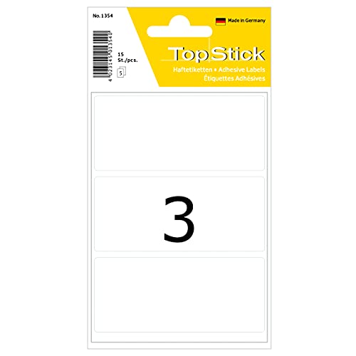 TopStick 1354 Etiquetas multiusos grandes, paquete de 10 (36 x 82 mm, 50 hojas, papel, mate) autoadhesivas, pegatinas universales permanentes para rotulación a mano, 150 adhesivos blancas Cover