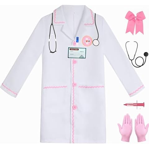Davsolly Doctor Costume for Kids Veterinarian Costume for Girls Doctor Dress Up Vet Lab Play Halloween Cover