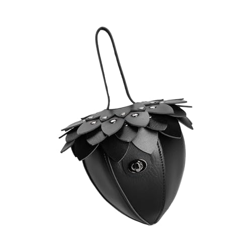 Cartera tradicional retro de tamaño pequeño, impermeable, de piel sintética, accesorio de cinturón, tamaño compacto, regalo de moda, bolso vintage con cinturón de fresa, Black