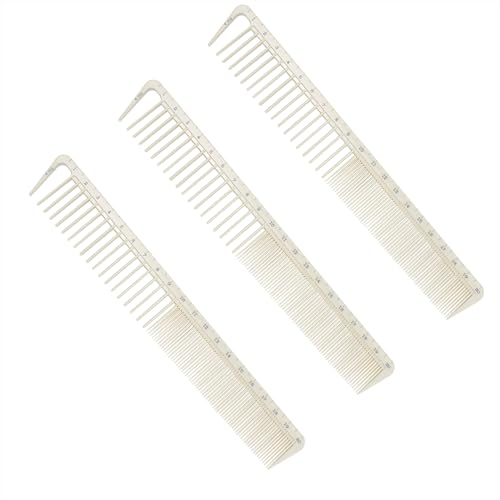 frymmx 3ピース ヘアカットコーム 定規付き 小型 テーパー ポータブル 静電気防止 カッティングコーム プロの理髪サロンスタイリング用 (ベージュ)