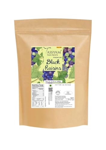 Image of TASSYAM Premium Hand Picked Black Raisins 400Gm Pouch | Healthy Natural Dry Fruits Luxury Pack Of Kali Draksh Kishmish