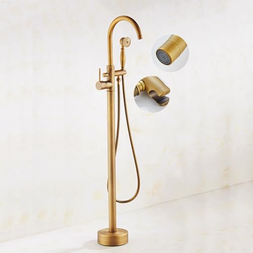 Mitigeur baignoire sur pied rotatif 360 robinet laiton antique avec douchette - 6