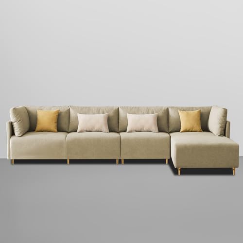 Image of Carina RHS 6 Seater L Shape Sofa Set for Living Room (Cream Fabric) Premium Fabric Sofa
