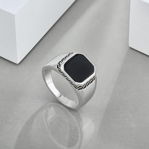 STARCHENIE Men's Genuine Black Onyx/Turquoise/Tiger Eye Sterling Silver Ring Vintage Square Gemstone Signet Pinky Ring for Men Jewelry Gift for Him Size 7-124