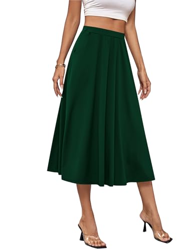 Women's Stretchy Flared Basic Versatile High Waisted Casual Midi Skater Skirt4