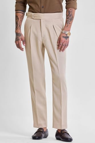 Image of SNITCH Beige Slim Fit Stretch Trousers