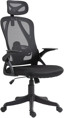 Bürostuhl Ergonomisch mit Wippfunktion, Schreibtischstuhl Höhenverstellbar mit Kopfstütze und Klappbare Armlehnen, Drehstuhl Office Chair Arbeitsstuhl Bürosessel mit Lendenwirbelstütze (schwarz) Bürostuhl Ergonomisch mit Wippfunktion, Schreibtischstuhl Höhenverstellbar mit Kopfstütze und Klappbare Armlehnen, Drehstuhl Office Chair Arbeitsstuhl Bürosessel mit Lendenwirbelstütze (schwarz)