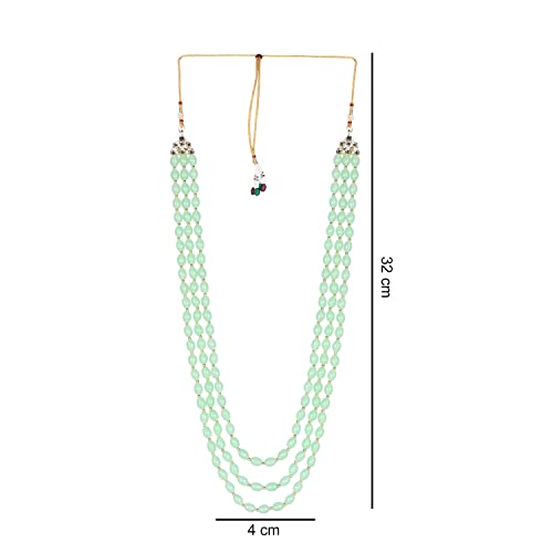 Image of I Jewels 3 Layered Traditional Gold Plated Dulha Green Moti Mala with Beaded Maharaja Haar /Groom Necklace For Men(MLP46)