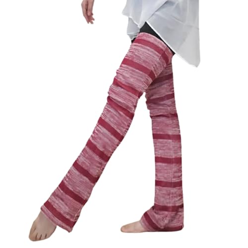 [バレエ専門店ミニヨン] レッグウォーマー バレエ ダンス ロング丈 ボーダー ワインのサムネイル