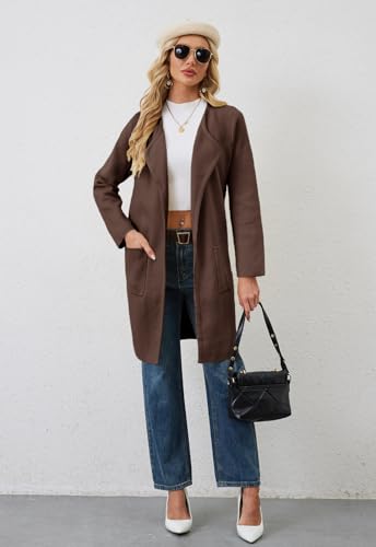 Image of Alaster Queen Women's Open Front Knit Long Fall Sweater Cardigan Coatigan | Long Sleeve,Wide Lapel Neck,Soft Knit Sweater Fabric,Two Patch Pockets,Outerwear Jacket,Work,Daily Wear,2026 Trendy Lady Coat